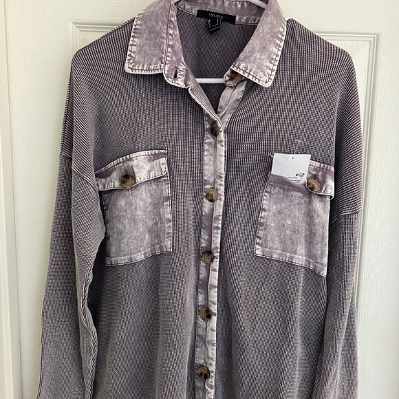 Forever 21 Button Down Waffle Knit - Purple - NWT Size Small - Picture 1 of 4